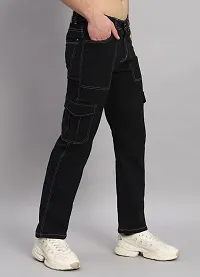 Stylish Black Denim Mid-Rise Cargos For Men-thumb2