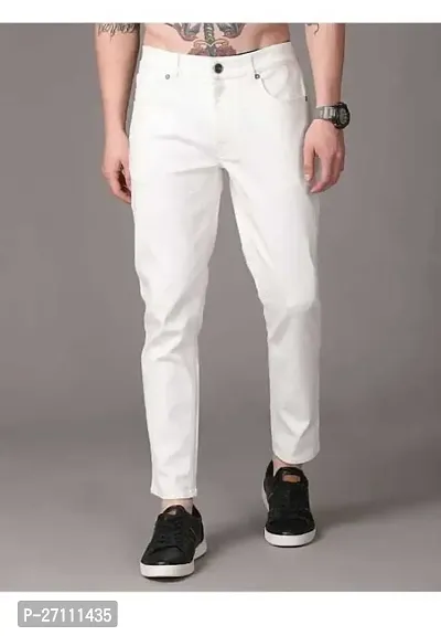 Stylish White Cotton Blend Mid-Rise Jeans For Men-thumb0