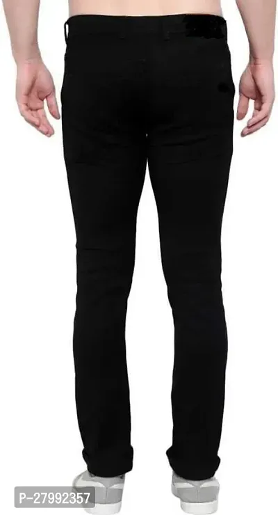 Elegant Black Denim Solid Mid-Rise Jeans For Men-thumb2