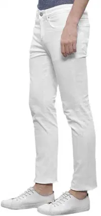 Elegant White Denim Solid Mid-Rise Jeans For Men-thumb2