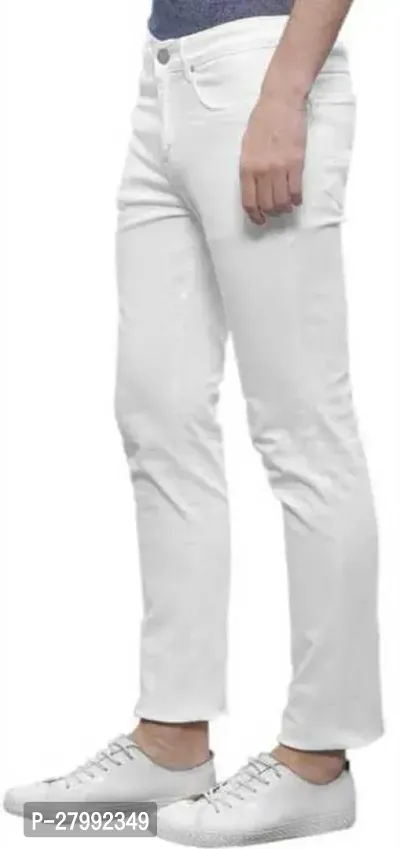 Elegant White Denim Solid Mid-Rise Jeans For Men-thumb3