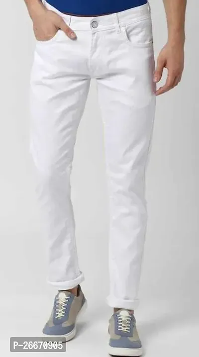 Stylish White Denim Mid-Rise Jeans For Men-thumb0