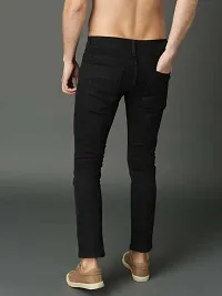 Elegant Black Denim Blend Solid Low-Rise Jeans For Men-thumb3