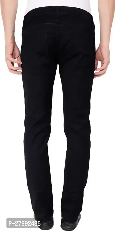 Elegant Black Denim Solid Mid-Rise Jeans For Men-thumb2