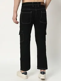 Stylish Black Denim Solid Cargos For Men-thumb1