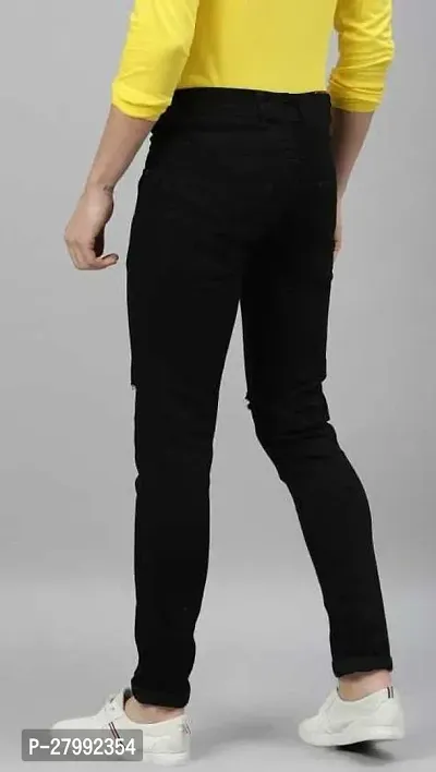 Elegant Black Denim Distress Mid-Rise Jeans For Men-thumb2