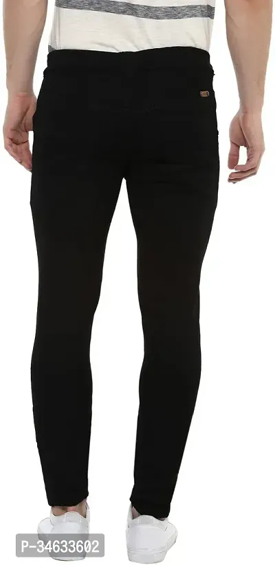 Stylish Black Cotton Blend Solid Mid Rise Jeans For Men-thumb2