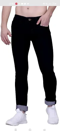 Stylish Black Cotton Blend Solid Mid Rise Jeans For Men-thumb2