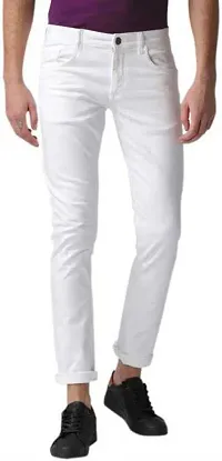 Elegant White Denim Solid Mid-Rise Jeans For Men-thumb3