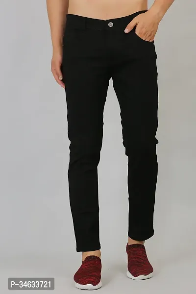 Stylish Black Denim Solid Mid Rise Jeans For Men-thumb0