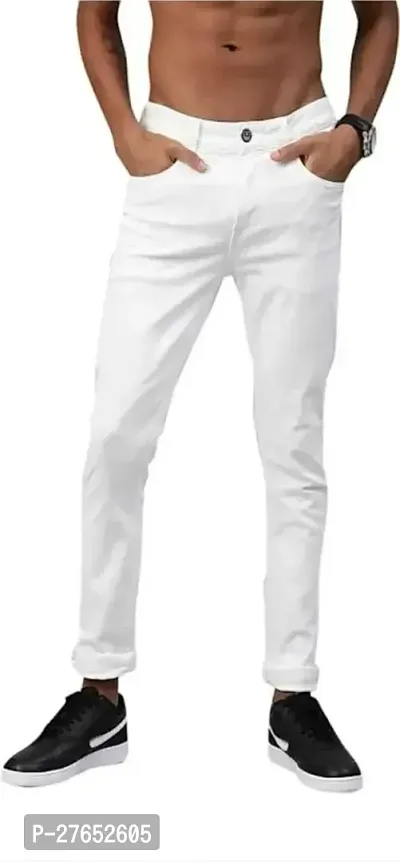 Stylish White Denim Mid-Rise Jeans For Men-thumb0