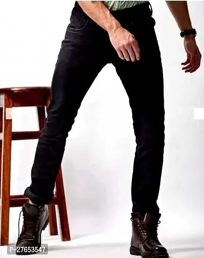 Stylish Black Denim Mid-Rise Jeans For Men-thumb0