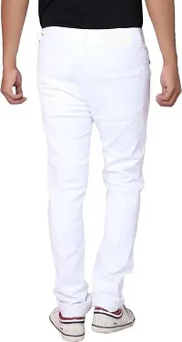 Elegant White Denim Blend Solid Mid-Rise Jeans For Men-thumb1