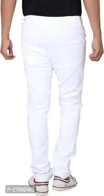 Elegant White Denim Blend Solid Mid-Rise Jeans For Men-thumb2