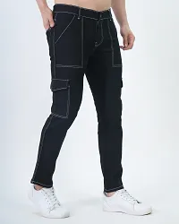 Stylish Black Denim Solid Cargos For Men-thumb2