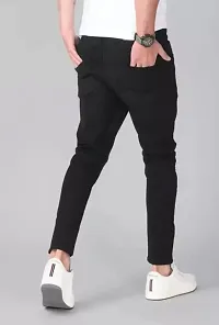 Stylish Black Cotton Blend Solid Mid Rise Jeans For Men-thumb1