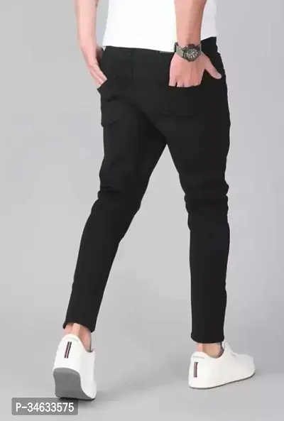 Stylish Black Cotton Blend Solid Mid Rise Jeans For Men-thumb2