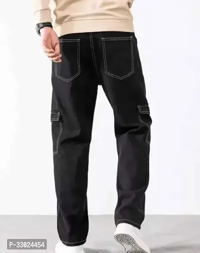 Stylish Black Cotton Blend Mid-Rise Cargos For Men-thumb2