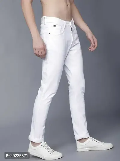 Stylish White Cotton Blend Mid-Rise Jeans For Men-thumb3