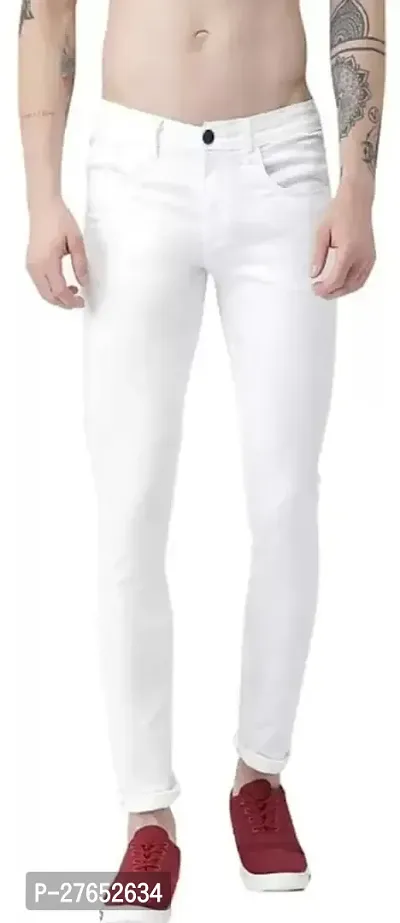 Stylish White Denim Mid-Rise Jeans For Men-thumb0