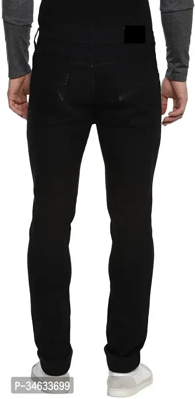 Stylish Black Cotton Blend Solid Mid Rise Jeans For Men-thumb5