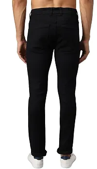 Elegant Black Denim Solid Mid-Rise Jeans For Men-thumb1