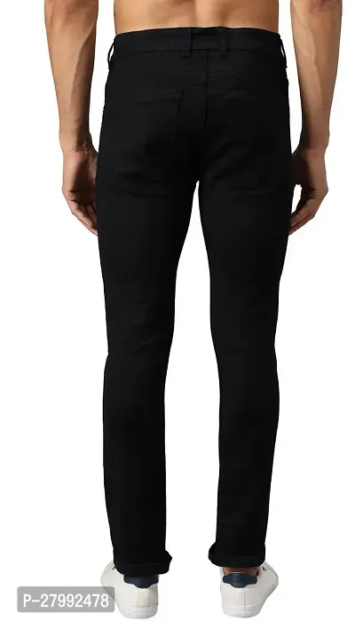 Elegant Black Denim Solid Mid-Rise Jeans For Men-thumb2