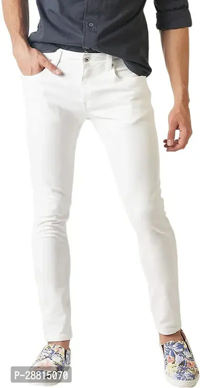 flete Stylish White Denim Mid-Rise Jeans For Men-thumb0