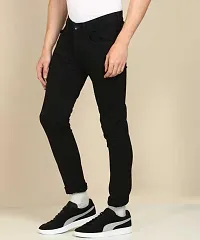 Elegant Black Denim Solid Mid-Rise Jeans For Men-thumb2