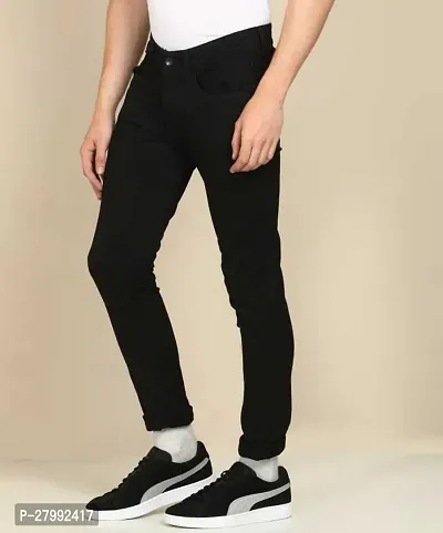 Elegant Black Denim Solid Mid-Rise Jeans For Men-thumb3