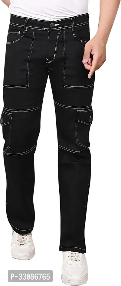 Stylish Black Denim Solid Mid-Rise Jeans For Men-thumb0