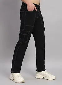 Stylish Black Denim Mid-Rise Cargos For Men-thumb2