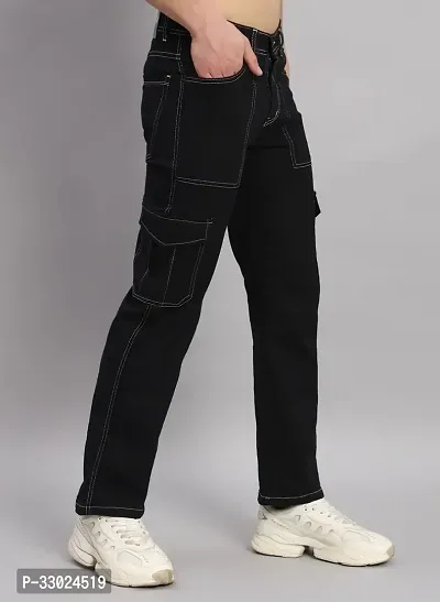 Stylish Black Denim Mid-Rise Cargos For Men-thumb3