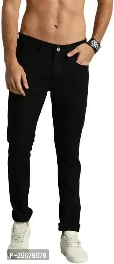 Stylish Black Denim Mid-Rise Jeans For Men