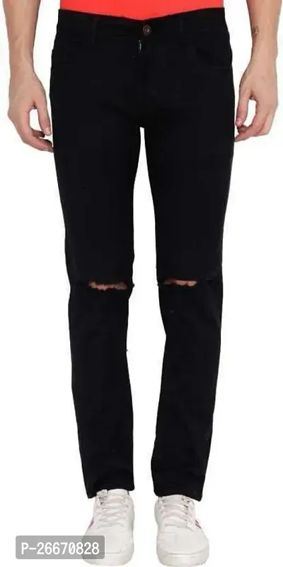 Stylish Black Denim Mid-Rise Jeans For Men-thumb0