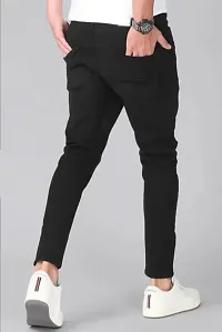 Stylish Black Polyester Blend Solid Mid Rise Jeans For Men-thumb1