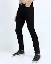 Stylish Black Denim Solid Mid Rise Jeans For Men-thumb1