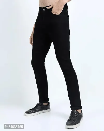 Stylish Black Denim Solid Mid Rise Jeans For Men-thumb2