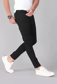 Stylish Black Cotton Blend Solid Mid Rise Jeans For Men-thumb2