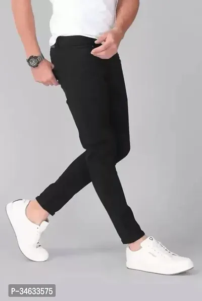 Stylish Black Cotton Blend Solid Mid Rise Jeans For Men-thumb3