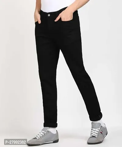 Elegant Black Denim Solid Mid-Rise Jeans For Men-thumb3