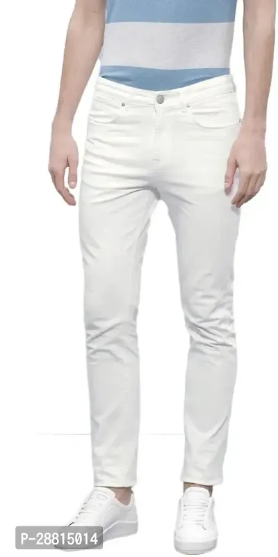 ether Stylish White Cotton Blend Mid-Rise Jeans For Men