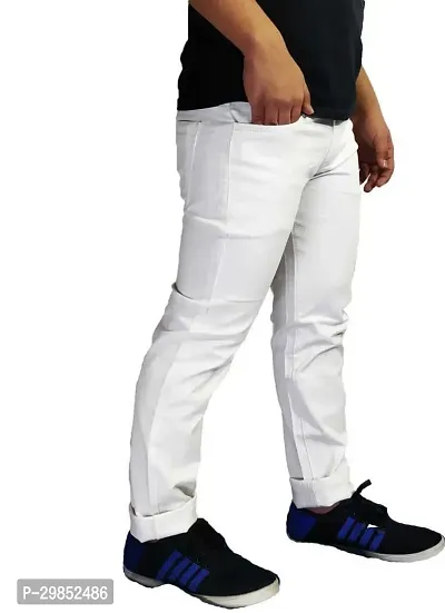 Comfortable White Cotton Blend Mid-Rise Jeans For Men-thumb3