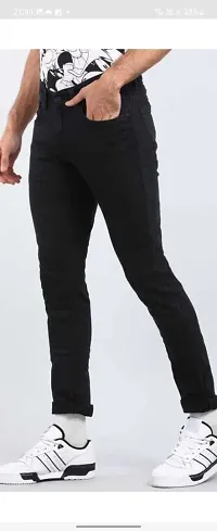 Stylish Black Cotton Blend Solid Mid Rise Jeans For Men-thumb2