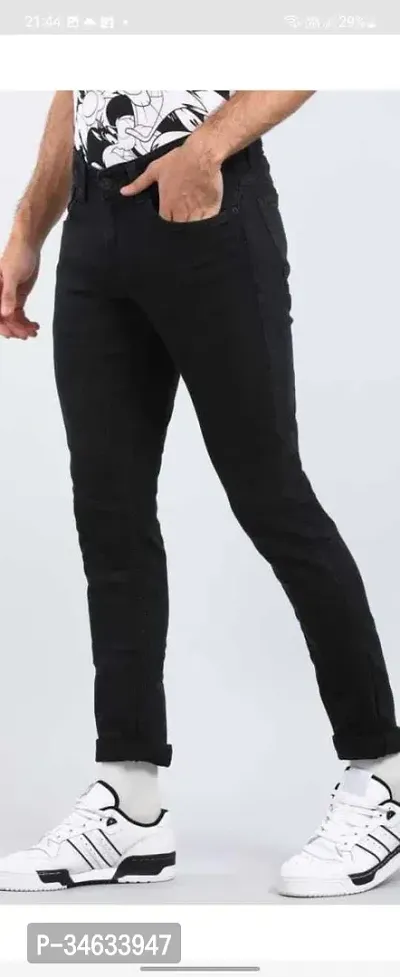 Stylish Black Cotton Blend Solid Mid Rise Jeans For Men-thumb3