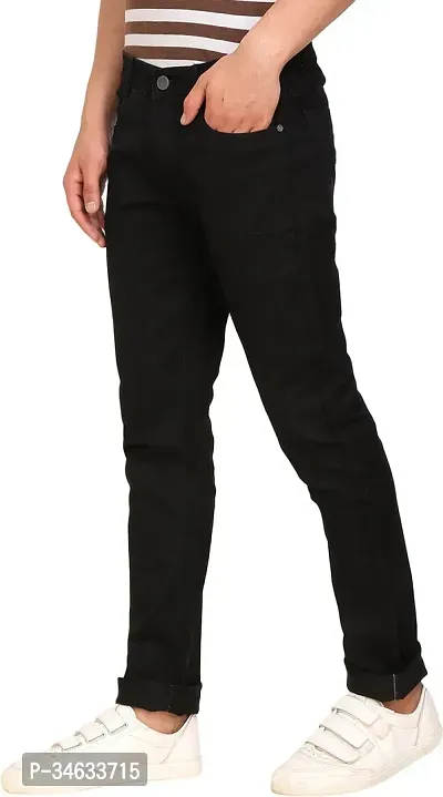 Stylish Black Denim Solid Mid Rise Jeans For Men-thumb4