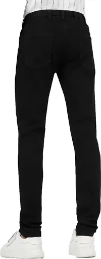 Elegant Black Cotton Blend Distress Mid-Rise Jeans For Men-thumb1