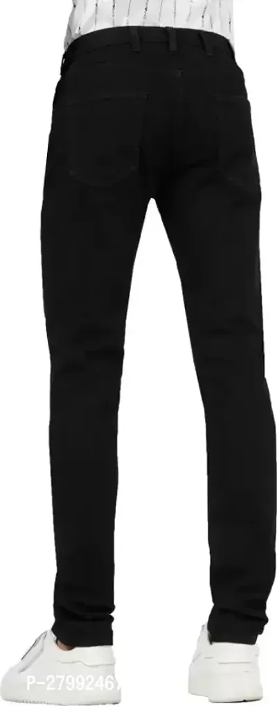 Elegant Black Cotton Blend Distress Mid-Rise Jeans For Men-thumb2