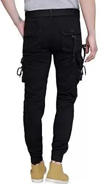 Stylish Black Cotton Blend Regular Fit Solid Cargo Pant For Men-thumb1