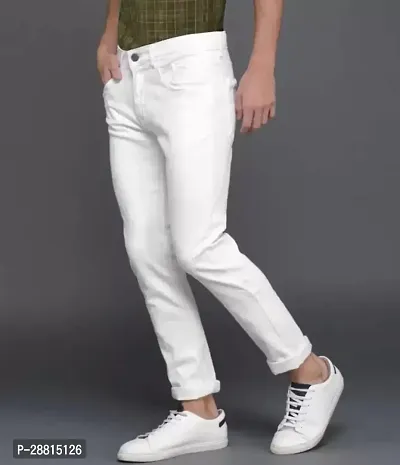 FLETE Stylish White Denim Mid-Rise Jeans For Men-thumb0